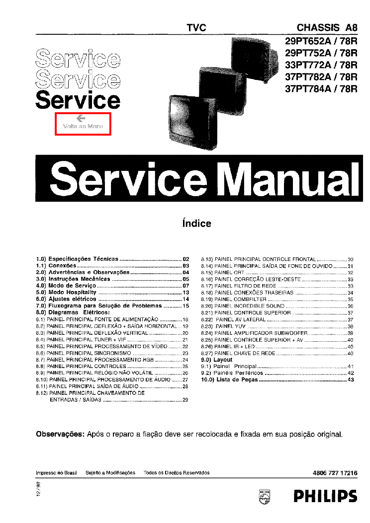 PHILIPS 33PT752-A-784A service manual (1st page)