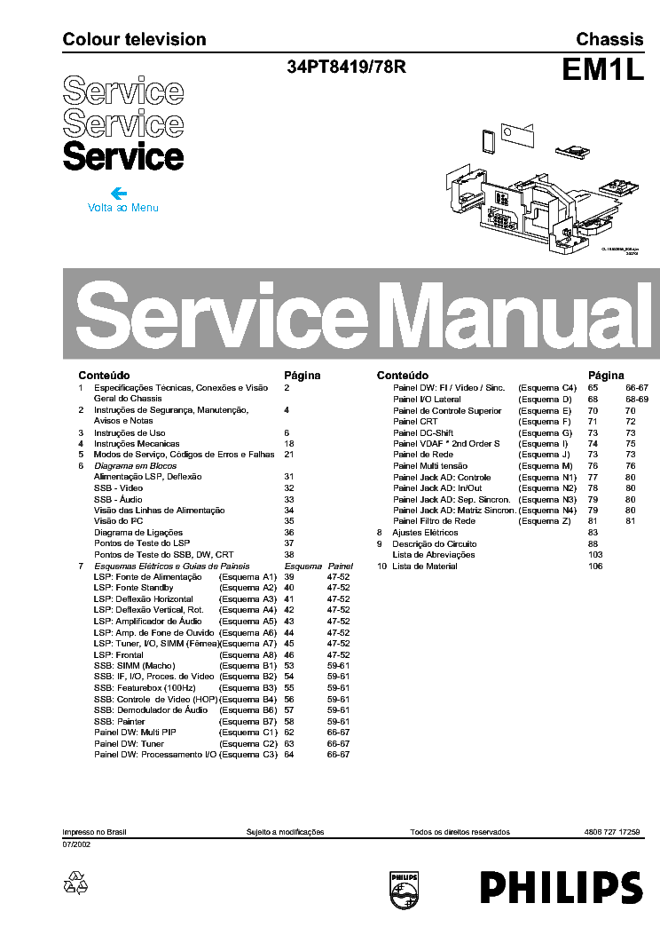 PHILIPS 34PT-8419,78R CH EM1L service manual (1st page)