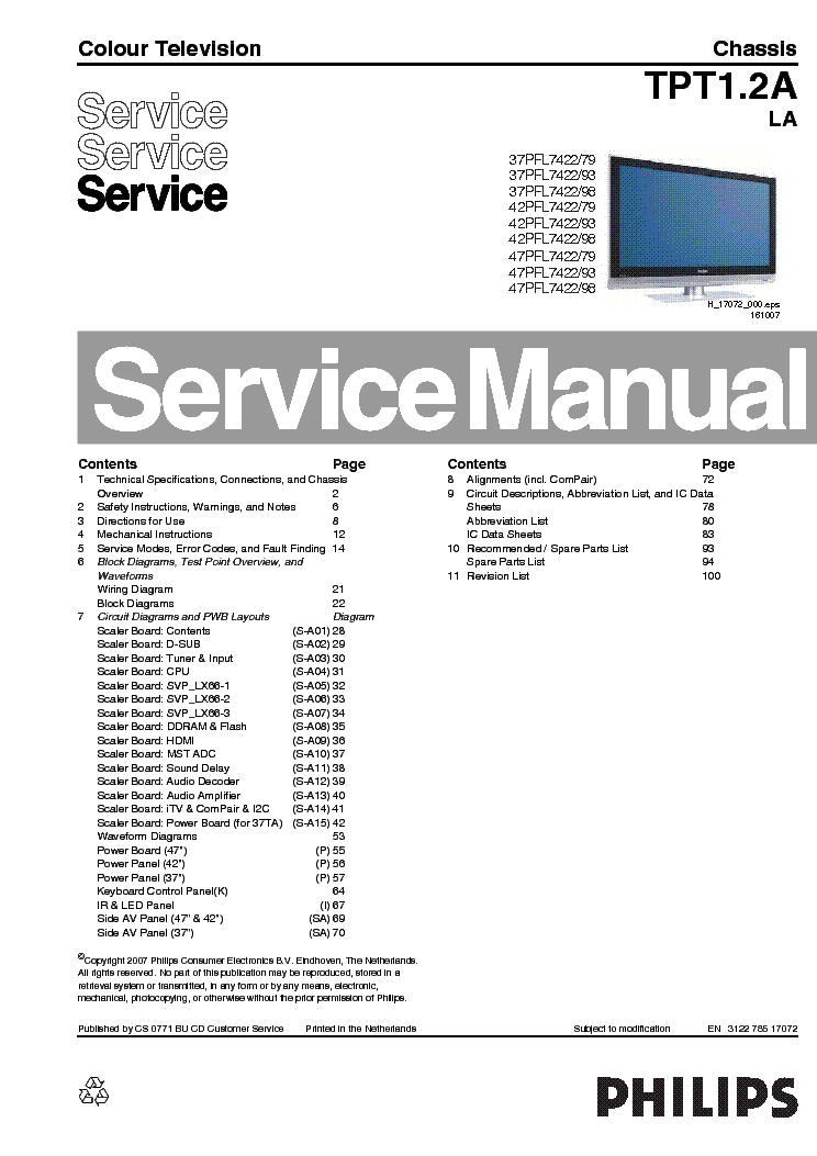 PHILIPS 37-42-47PFL7422-79 93 98 CH TPT1.2A-LA SM service manual (1st page)
