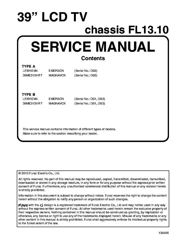 PHILIPS 39ME313V-F7 CHASSIS FL13.10 service manual (1st page)