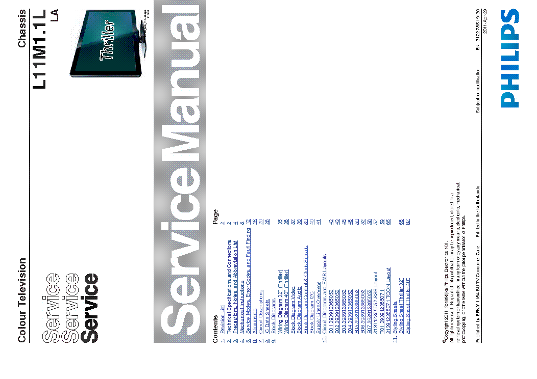 PHILIPS 40PFL5606D CHASSIS L11M1.1L LA SM service manual (1st page)