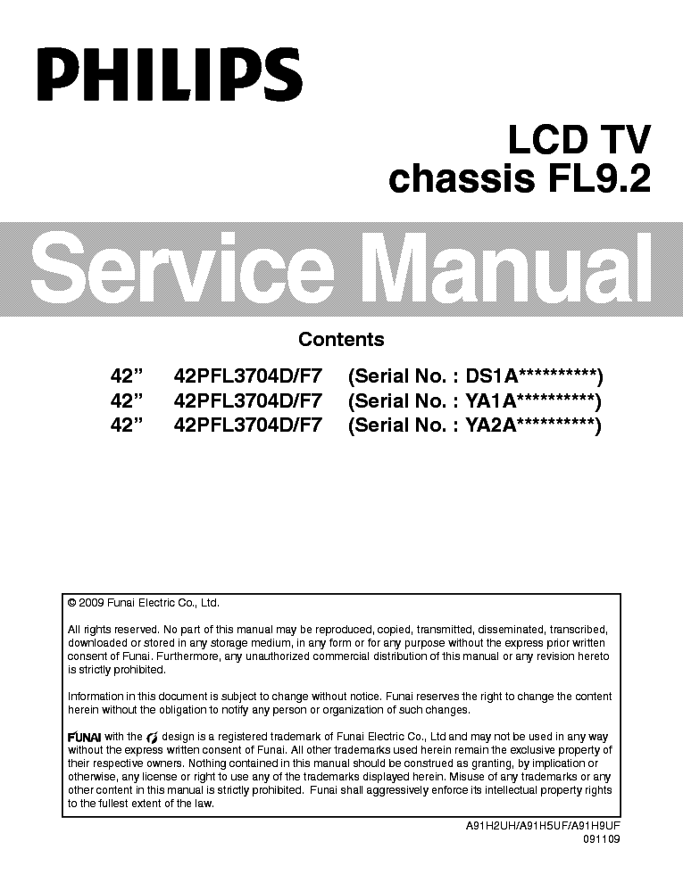 PHILIPS 42PFL3704D-F7 CHASSIS FL9.2 service manual (1st page)