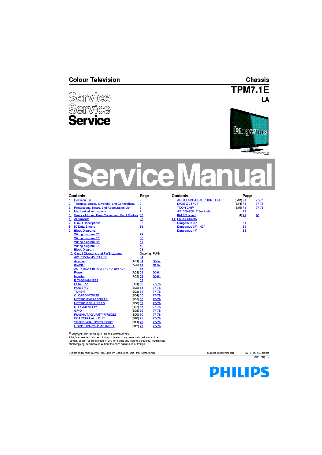 PHILIPS 42PFL4506H CHASSIS TPM7.1E LA service manual (1st page)