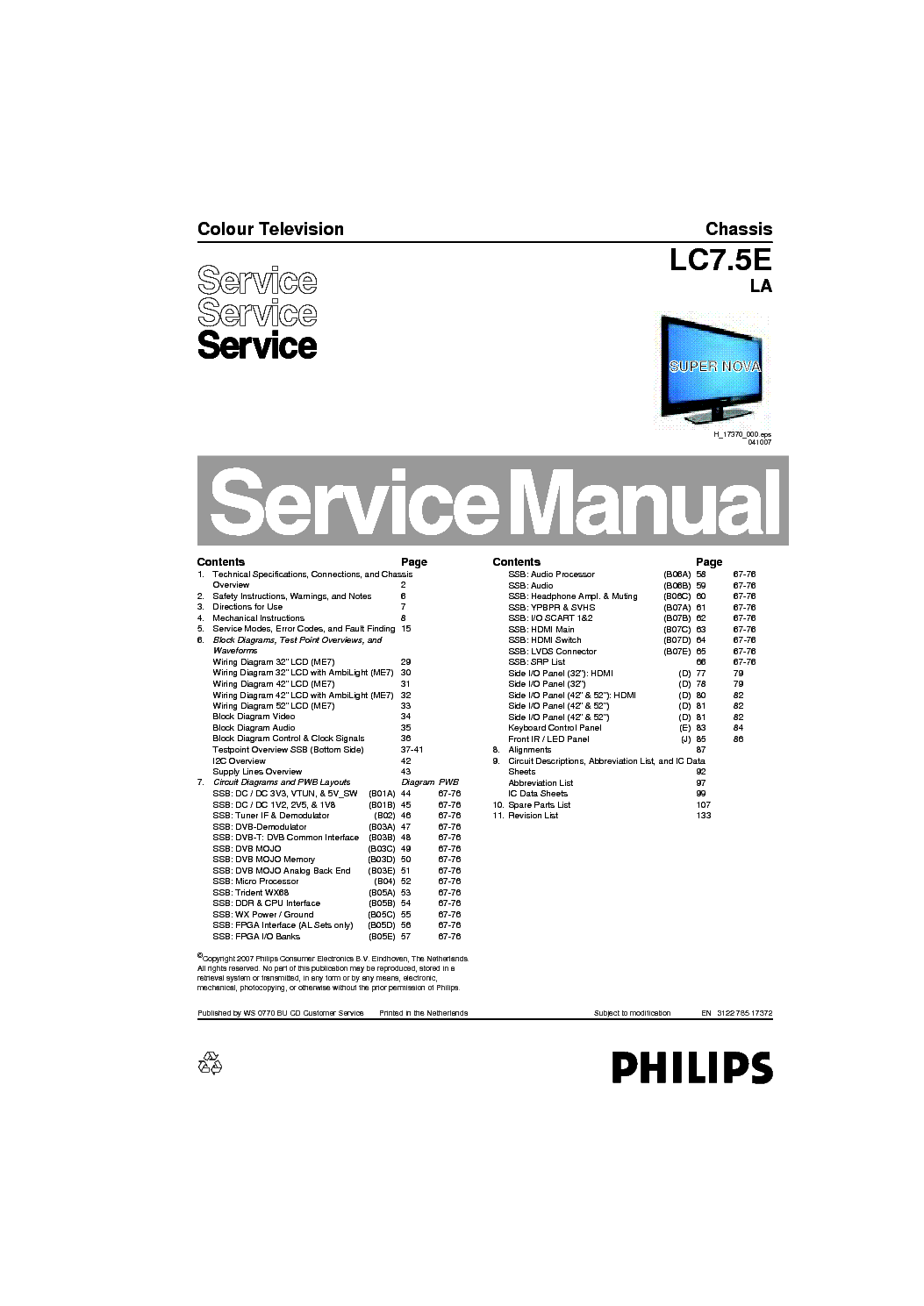 PHILIPS 42PFL7762 LCD CH LC7.5E LA service manual (1st page)