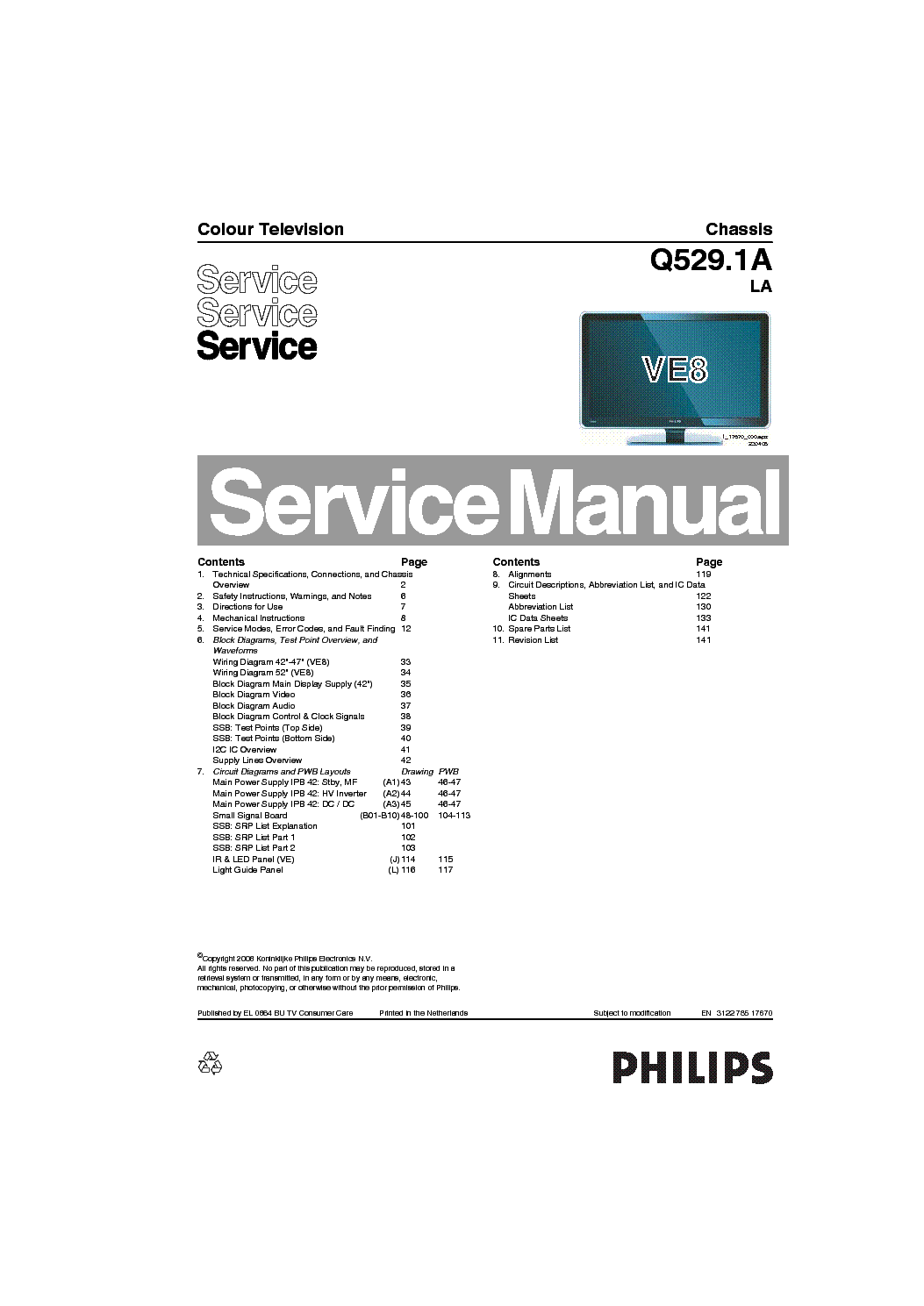 PHILIPS 42PFL9703 CHASSIS Q529.1A LA SM service manual (1st page)