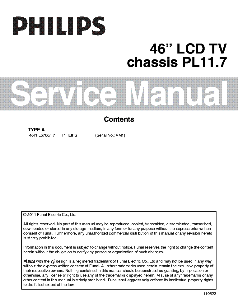 PHILIPS 46PFL5706 CHASSIS PL11.7 SM service manual (1st page)