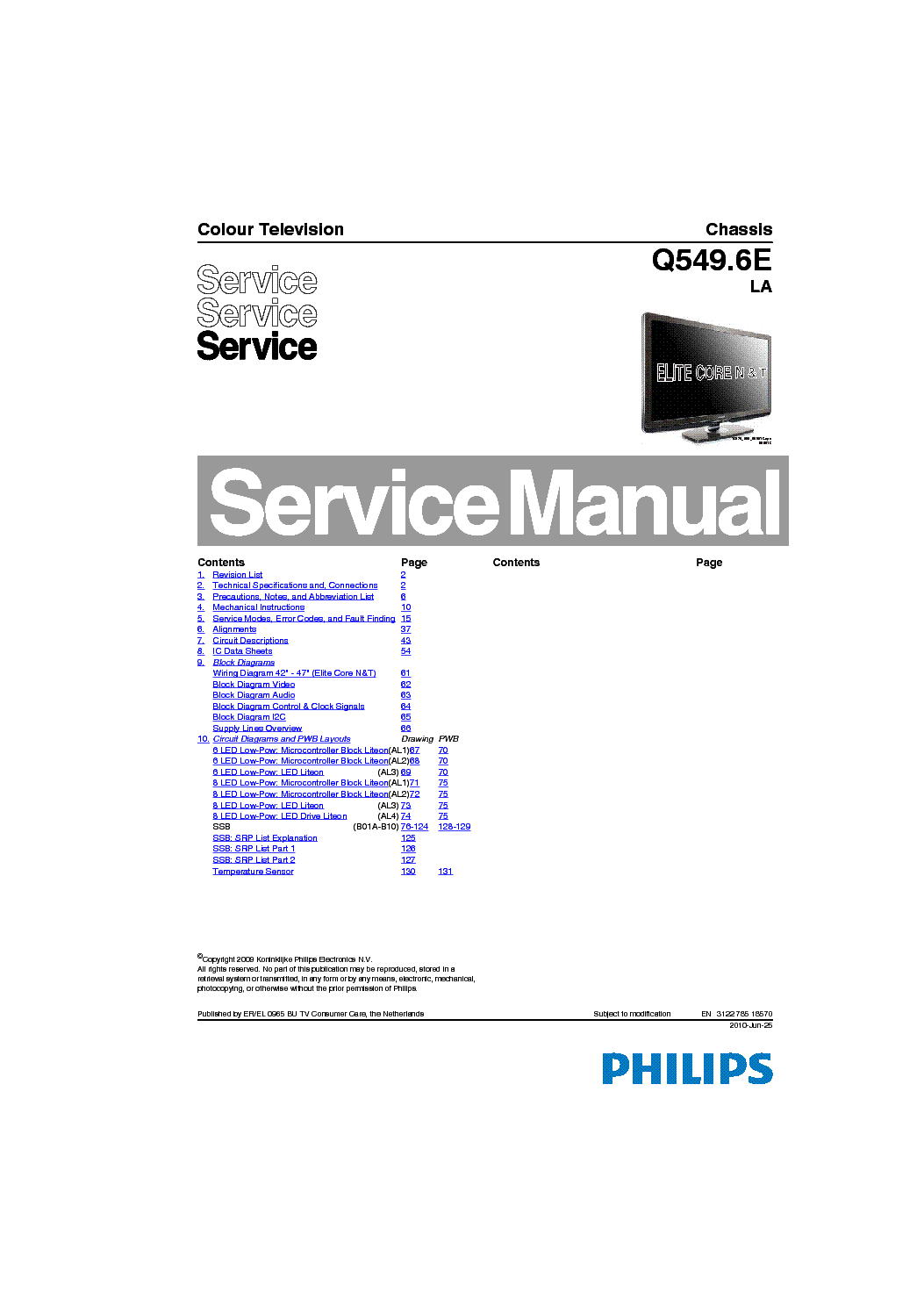 PHILIPS 47PFL9664 CHASSIS Q549.6E LA service manual (1st page)