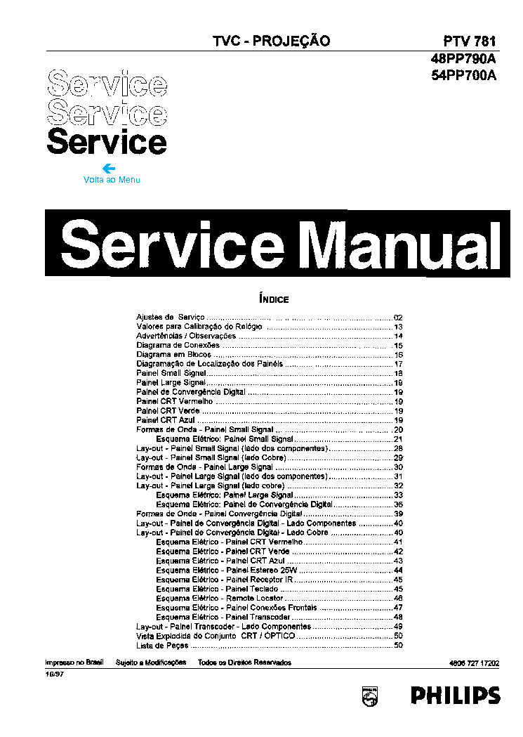 PHILIPS 48PP-790A,54PP700 CHASSIS PVT-78 service manual (1st page)