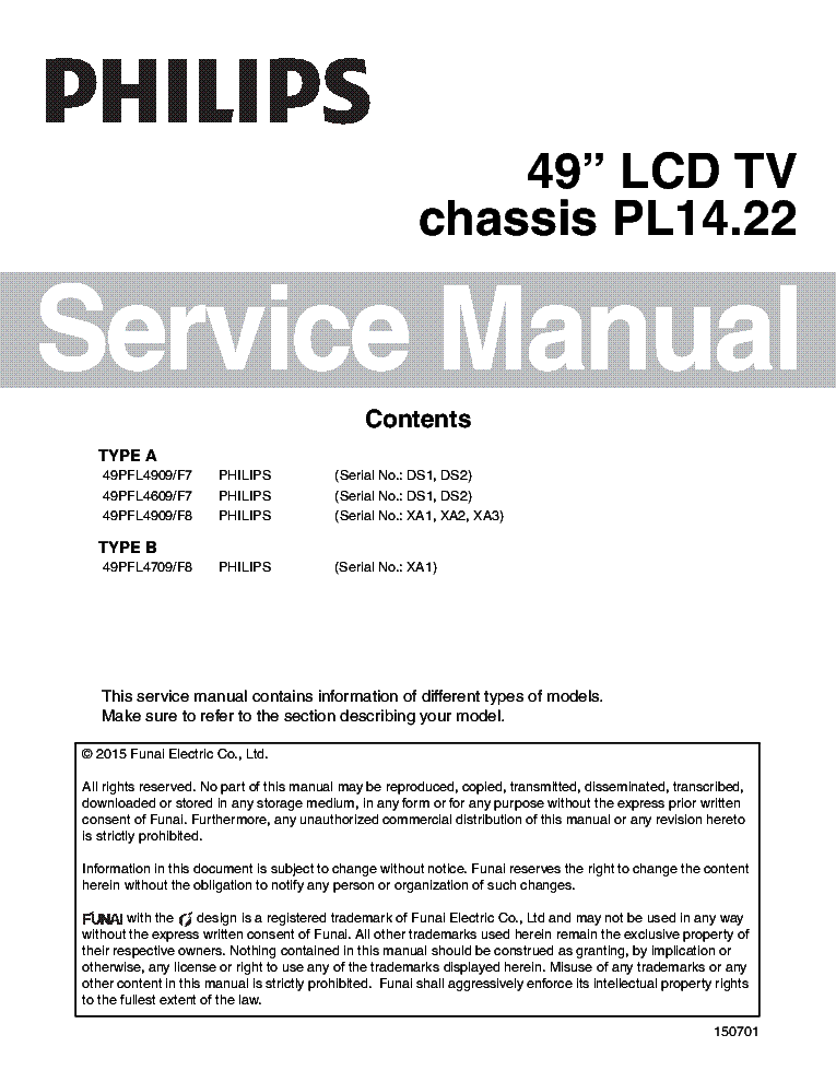 PHILIPS 49PFL4909-F7 49PFL4709-F8 CHASSIS PL14.22 service manual (1st page)