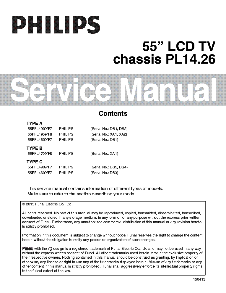 PHILIPS 55PFL4909 55PFL4609 55PFL4709 F7 F8 PL14.26 SM service manual (1st page)