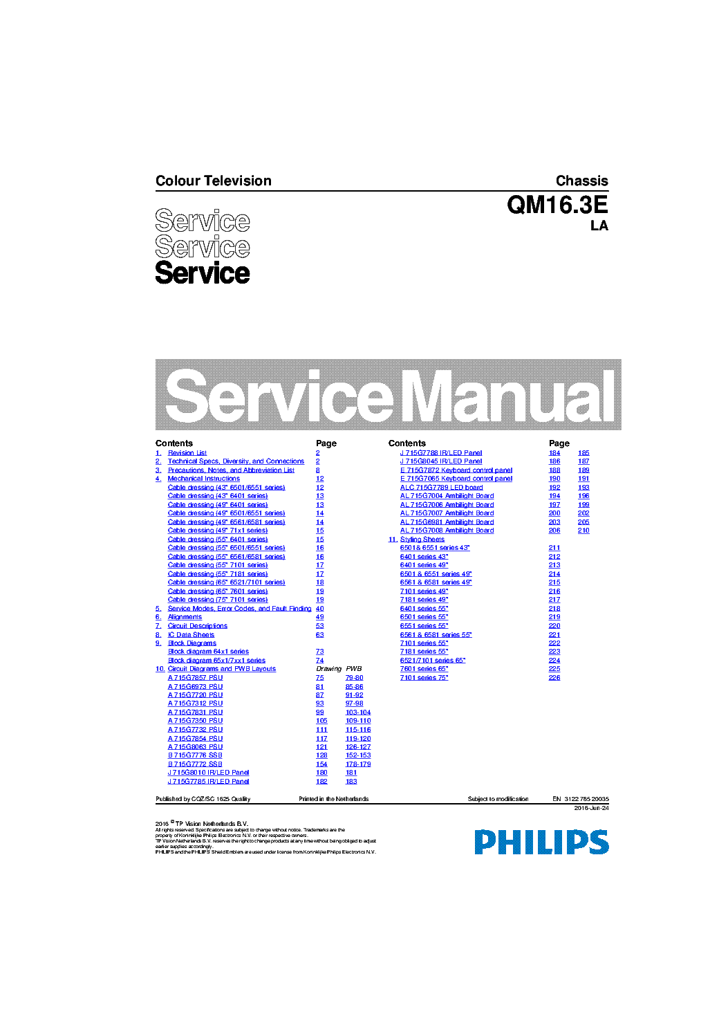 PHILIPS 55PUS6401 CHASSIS QM16.3E LA SM service manual (1st page)