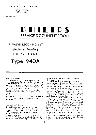 PHILIPS 940A SKJEMA service manual (1st page)