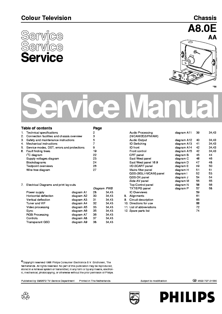 PHILIPS A8.0E AA CHASSIS TV SM ONLY service manual (1st page)