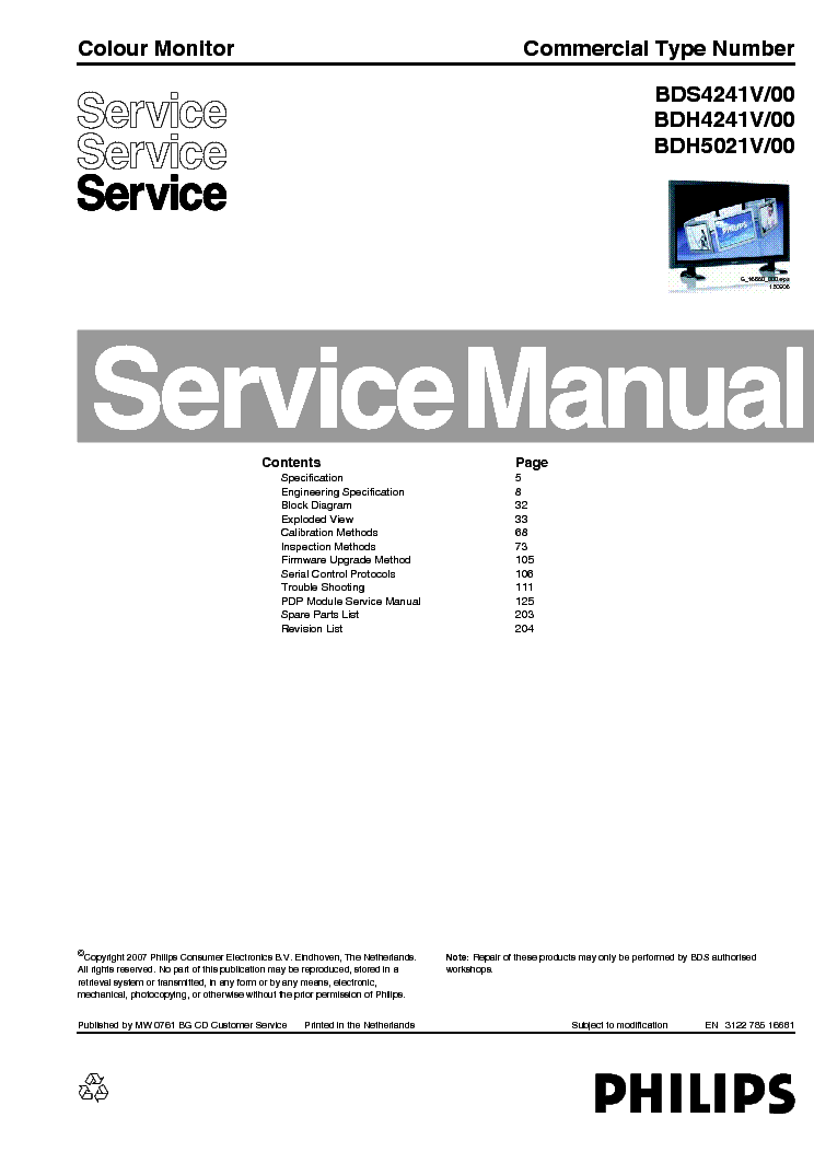PHILIPS BDS4241V BDH4241V BDH5021V 312278516681 service manual (1st page)