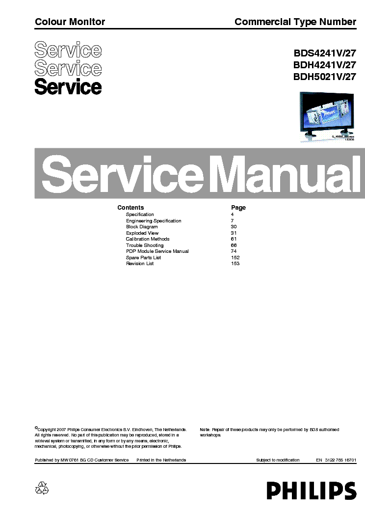 PHILIPS BDS4241V BDH4241V BDH5021V 312278516701 service manual (1st page)