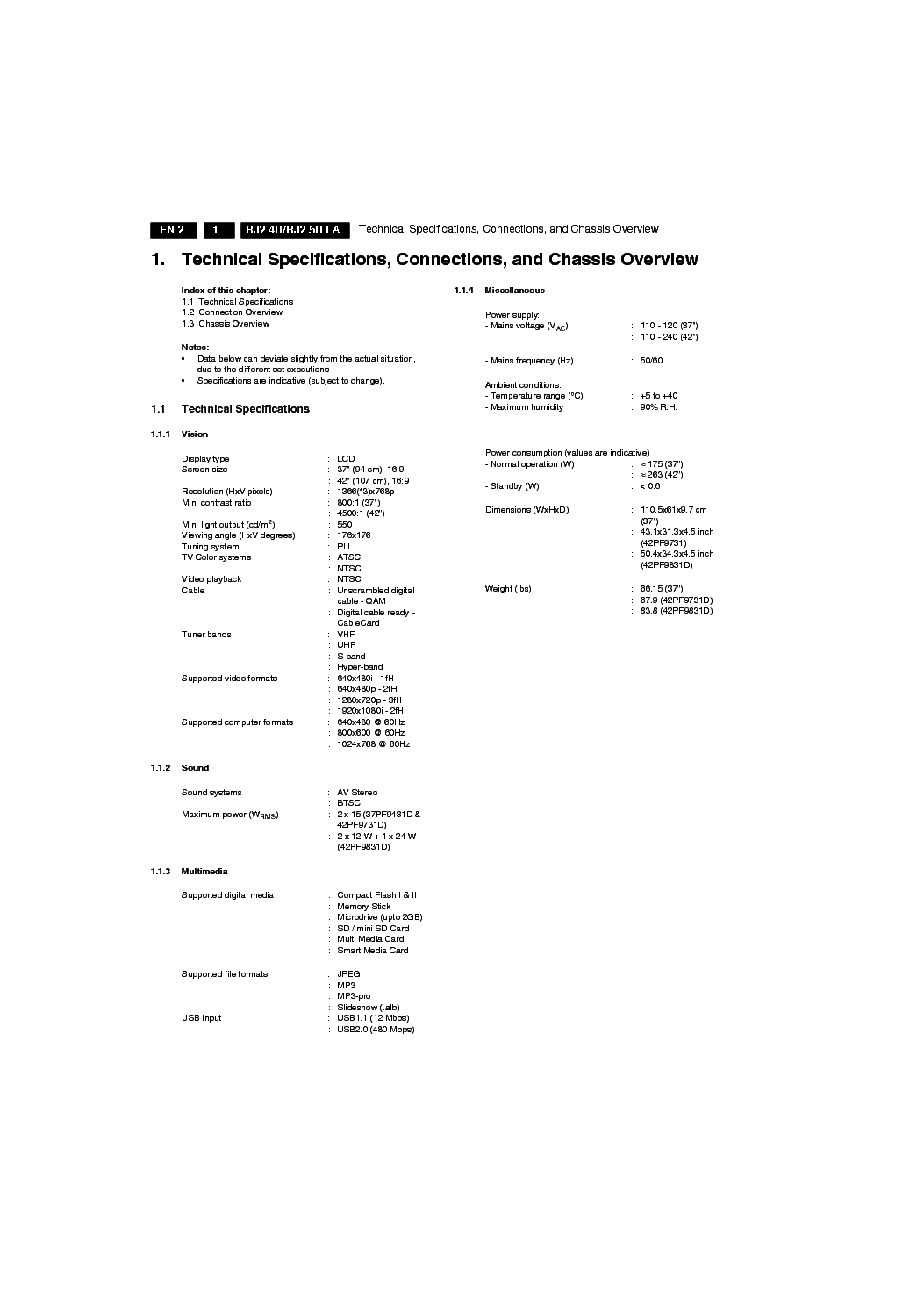 PHILIPS BJ2.4U-LA BJ2.5U-LA CHASSIS SM service manual (2nd page)