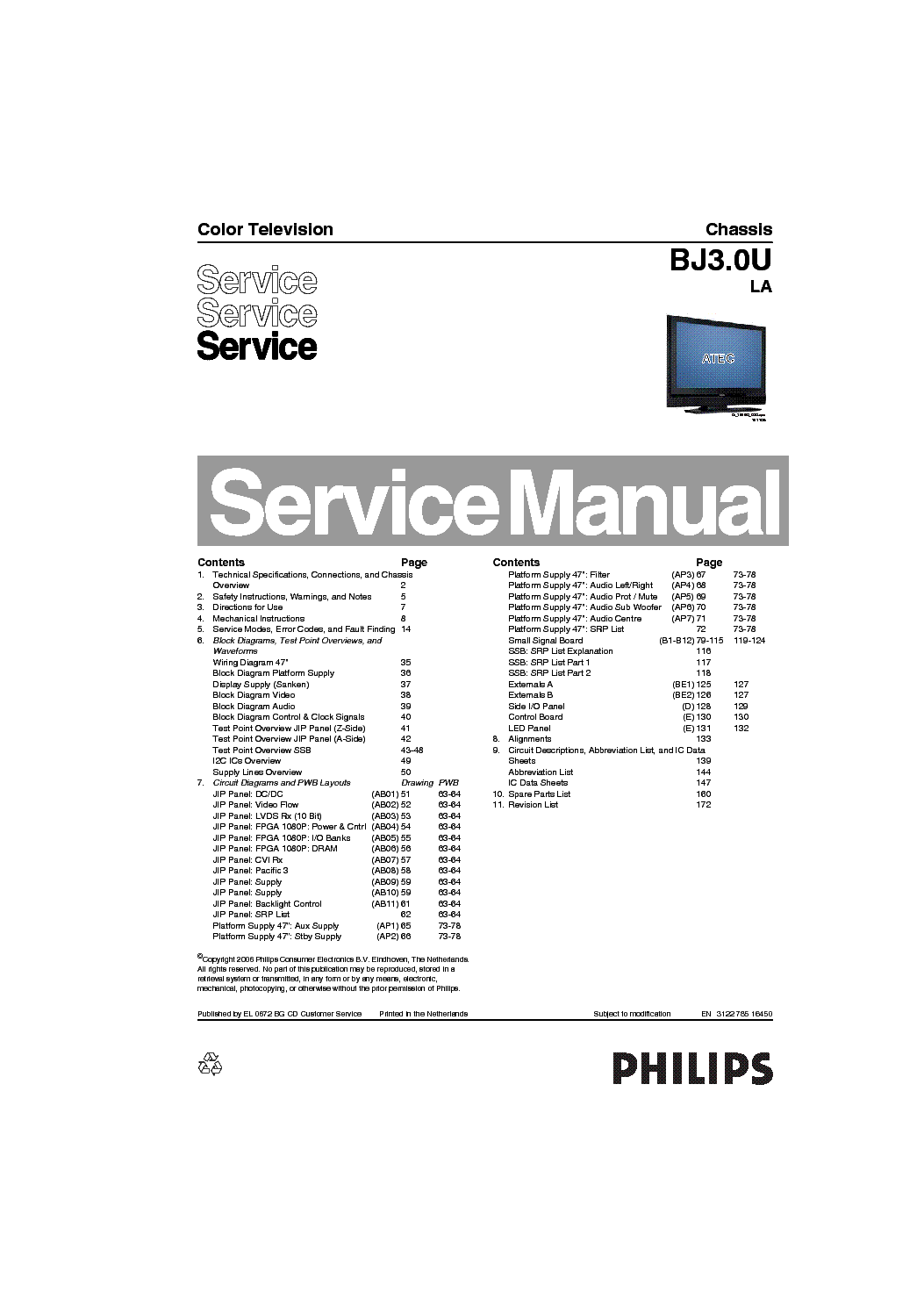 PHILIPS BJ3.0U-LA NTSC CHASSIS SM service manual (1st page)