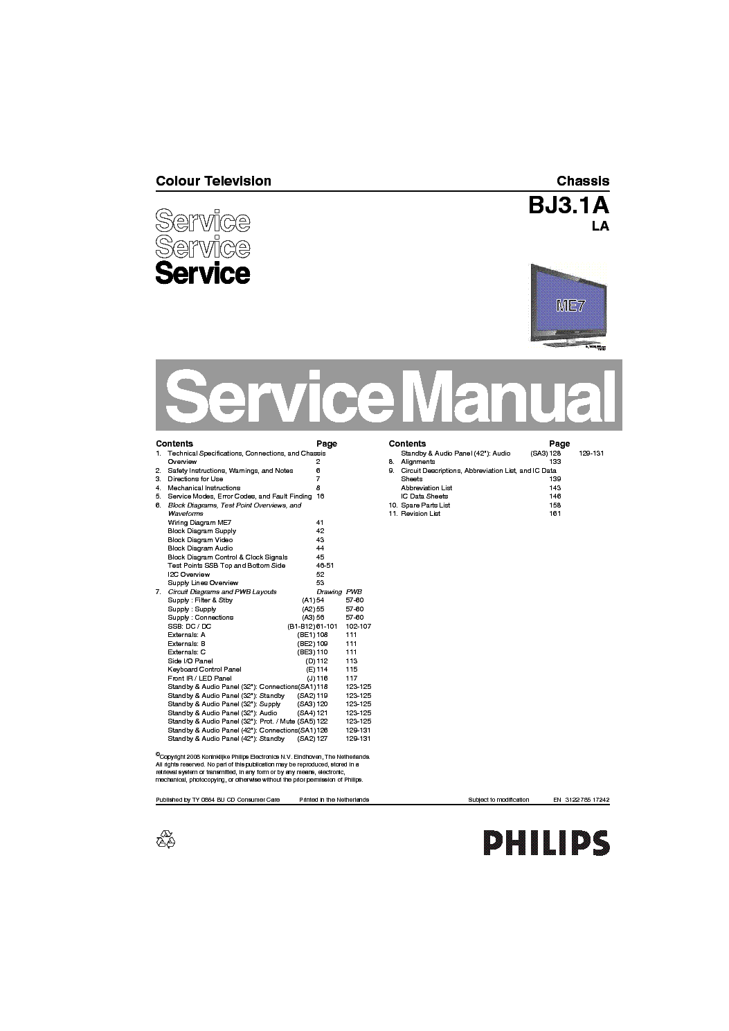 PHILIPS BJ3.1A-LA CHASSIS SM service manual (1st page)