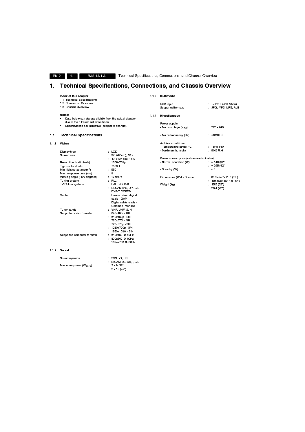 PHILIPS BJ3.1A-LA CHASSIS SM 1 service manual (2nd page)