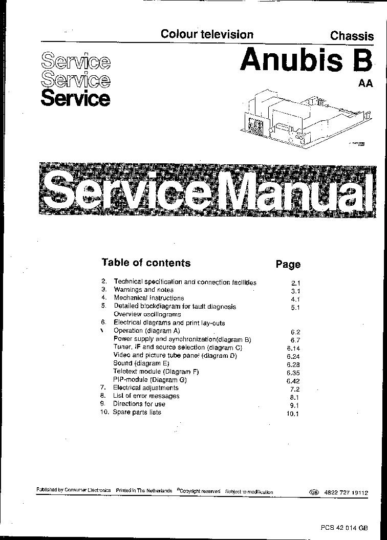 PHILIPS CHASSIS ANUBIS B AA service manual (1st page)