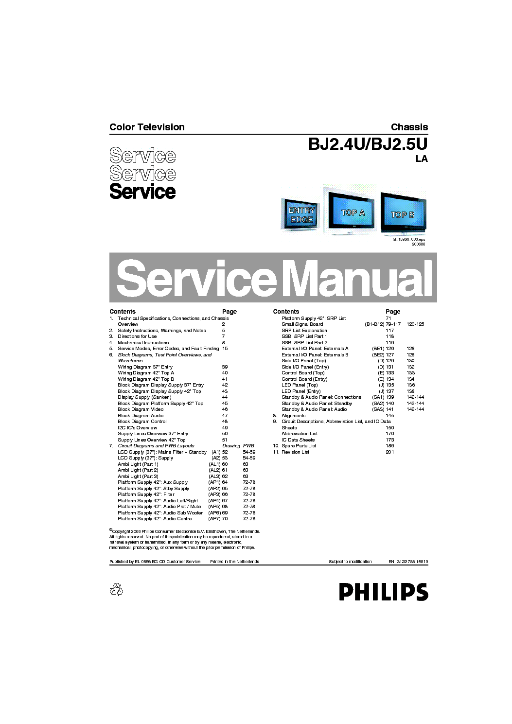 PHILIPS CHASSIS BJ2.4U,BJ2.5U-LA service manual (1st page)