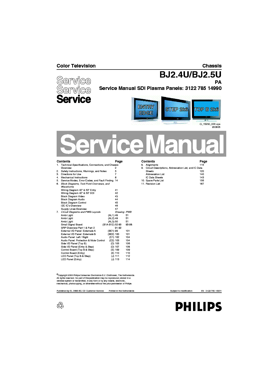 PHILIPS CHASSIS BJ2.4U BJ2.5U-PA SM service manual (1st page)