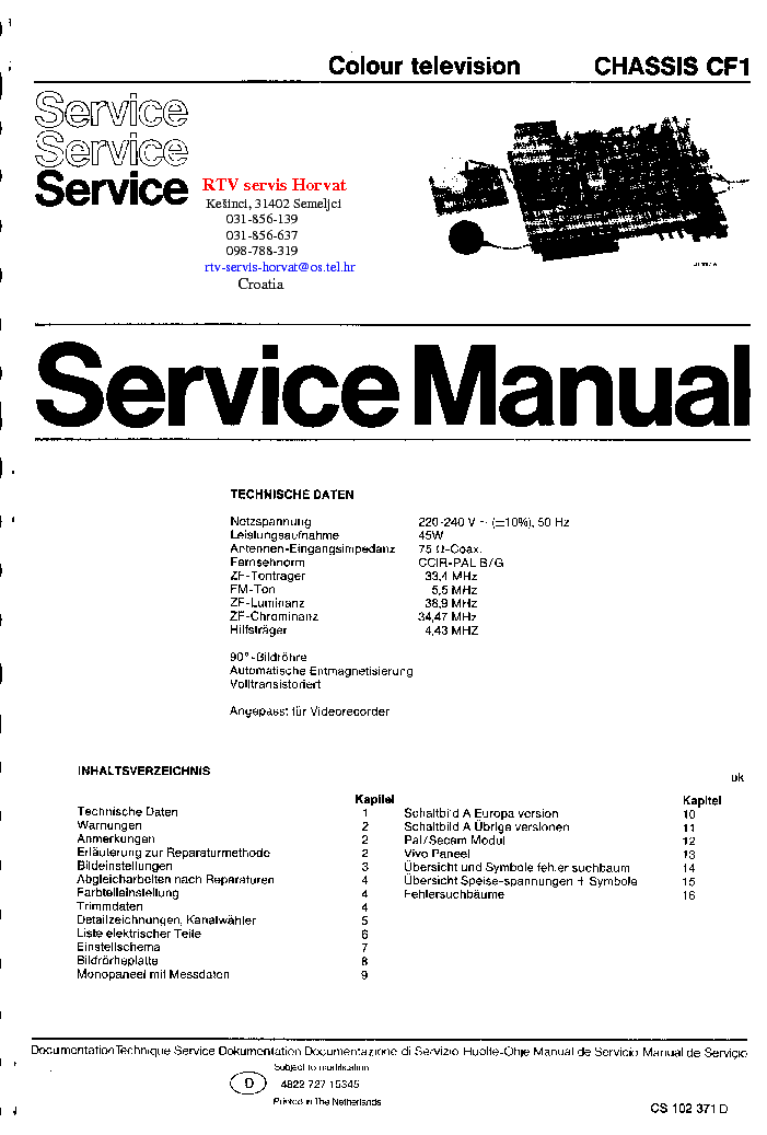 PHILIPS CHASSIS CF1 SM service manual (1st page)