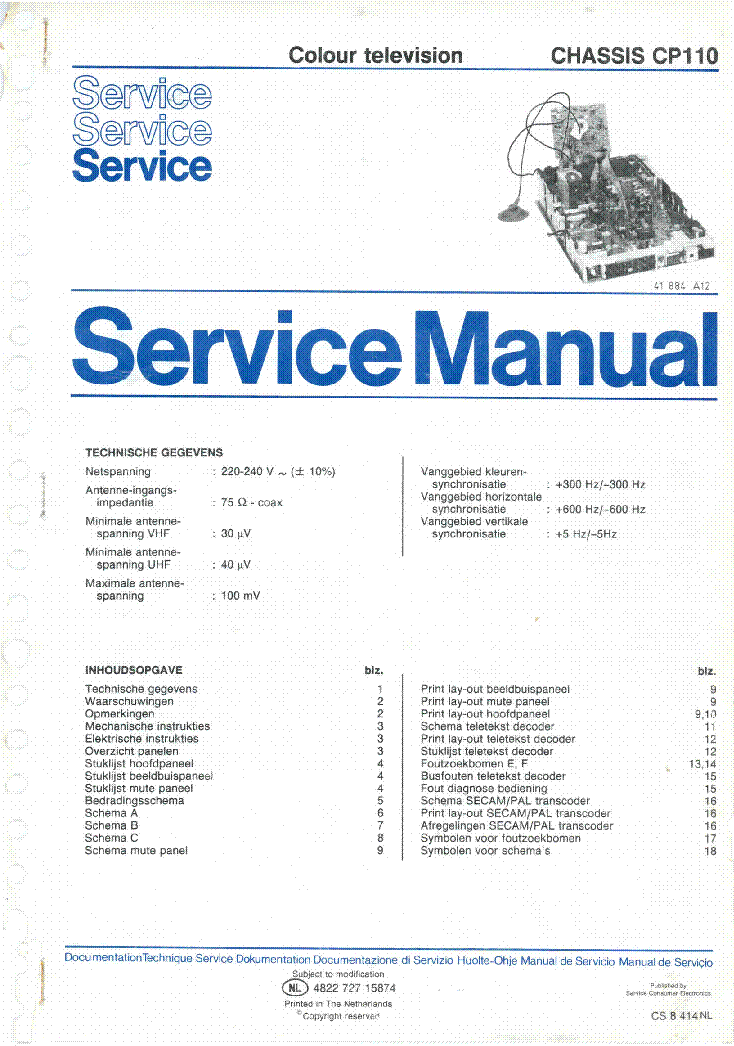 PHILIPS CHASSIS CP110 SM NL service manual (1st page)