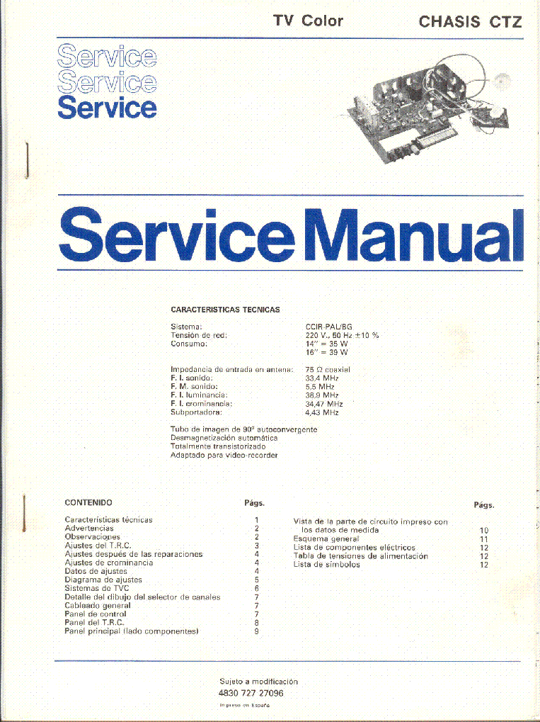 PHILIPS CHASSIS CTZ service manual (1st page)