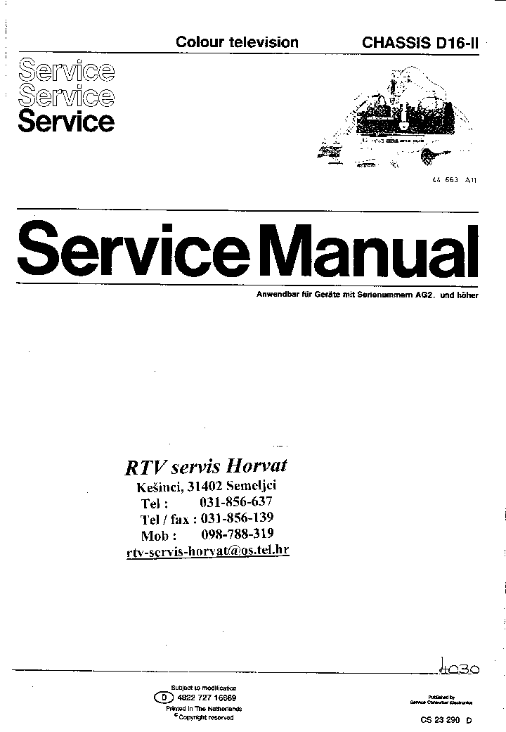 PHILIPS CHASSIS D162 service manual (1st page)