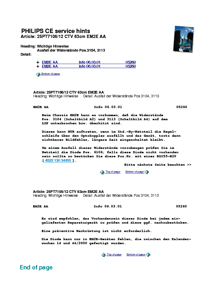 PHILIPS CHASSIS EM2E-AA REPAIR TIPS service manual (1st page)