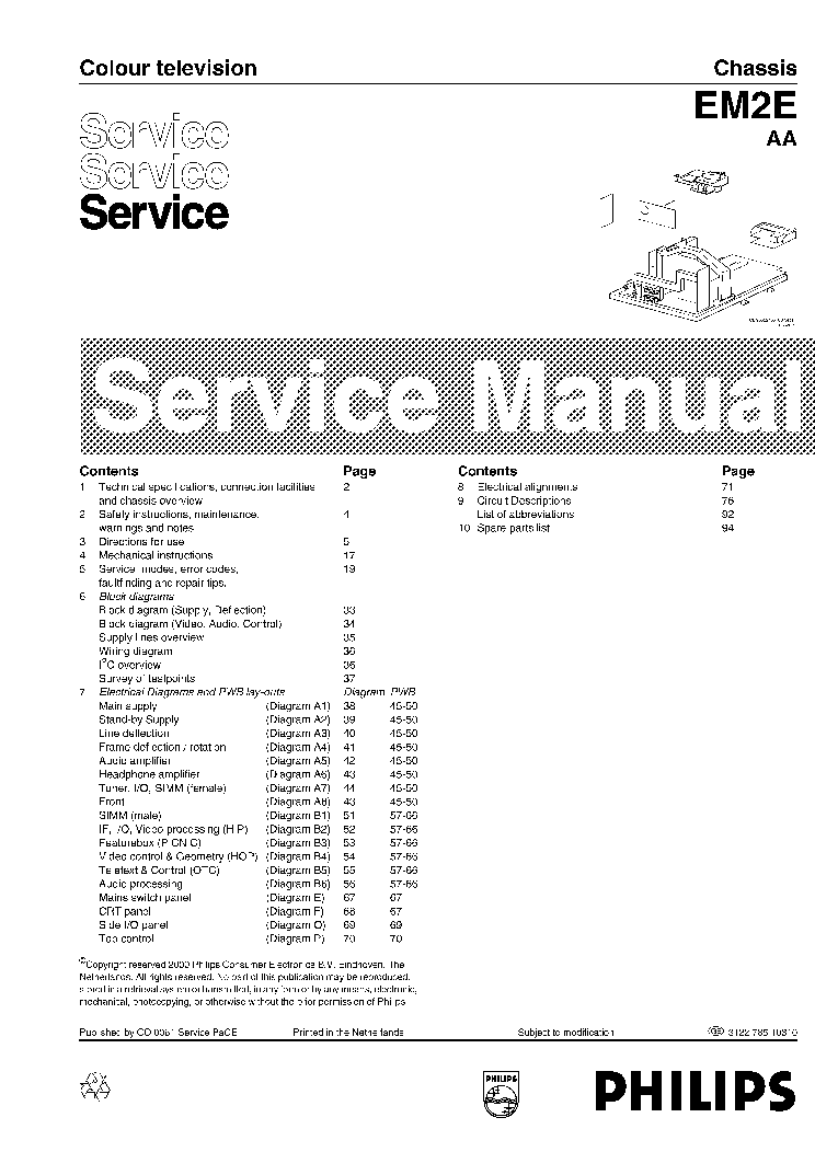 PHILIPS CHASSIS EM2E AA SM2 service manual (1st page)