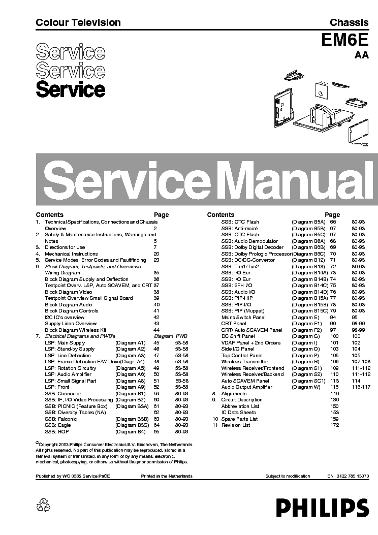 PHILIPS CHASSIS EM6E-AA SM service manual (1st page)