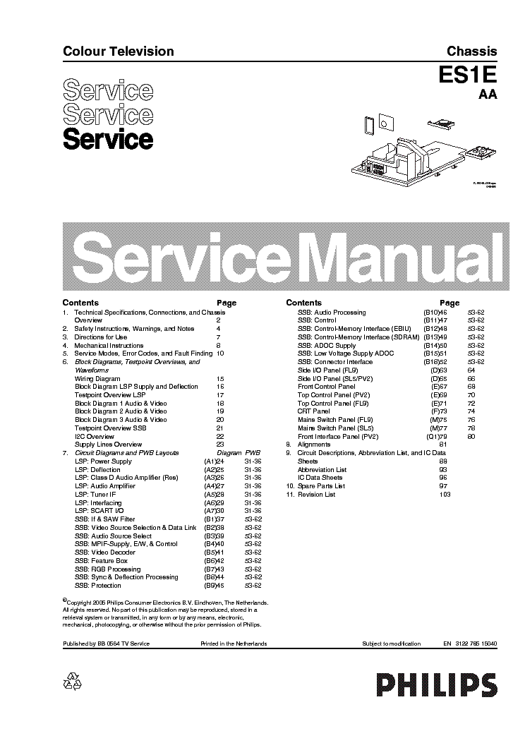 PHILIPS CHASSIS ES1E AA service manual (1st page)