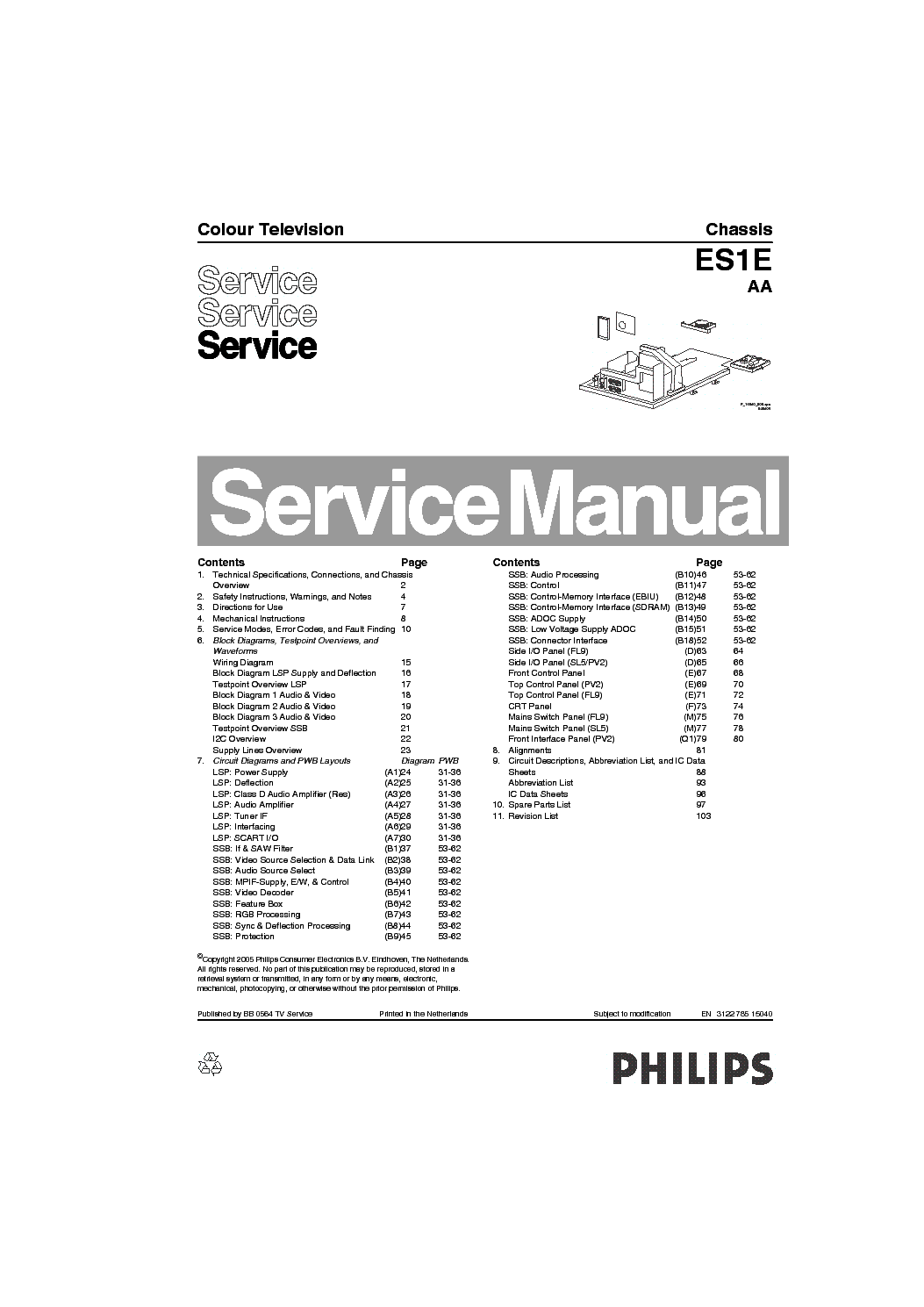 PHILIPS CHASSIS ES1E AA SM service manual (1st page)