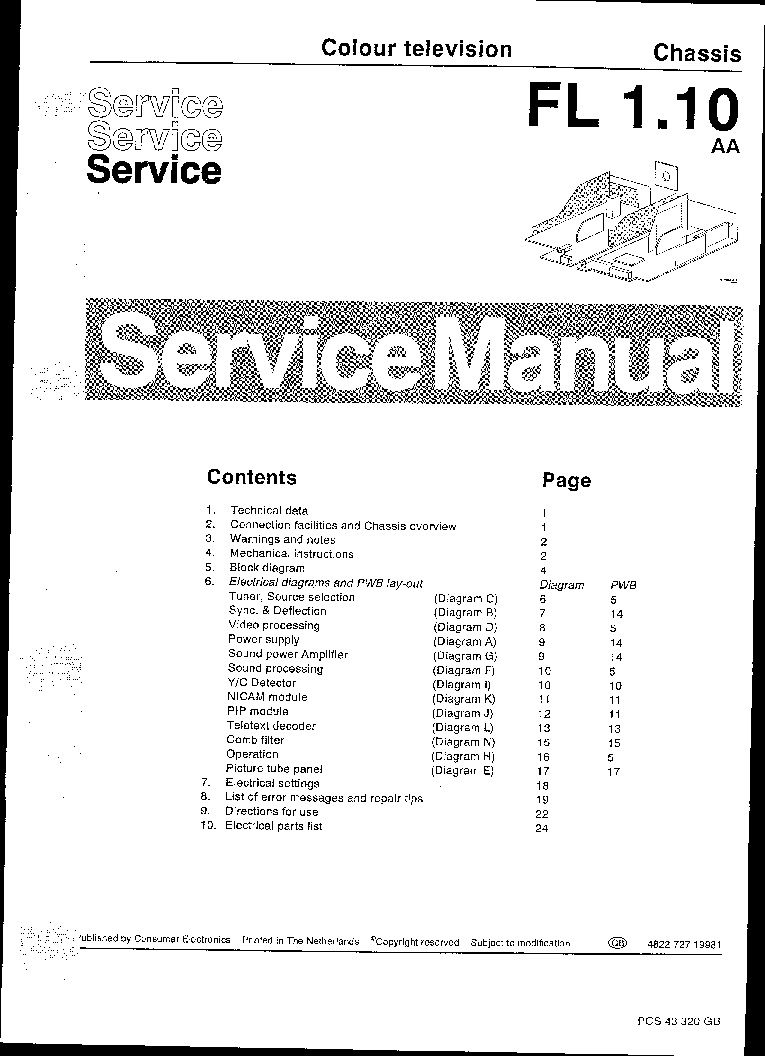 PHILIPS CHASSIS FL1-10-AA SM service manual (1st page)