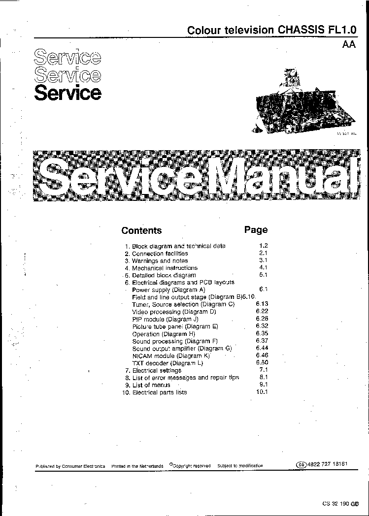 PHILIPS CHASSIS FL1.0-AA SM service manual (1st page)