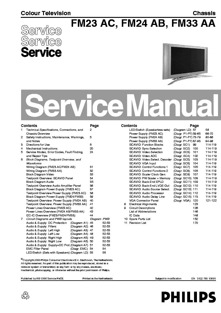 PHILIPS CHASSIS FM23-AC FM24-AB FM33-AA SM service manual (1st page)
