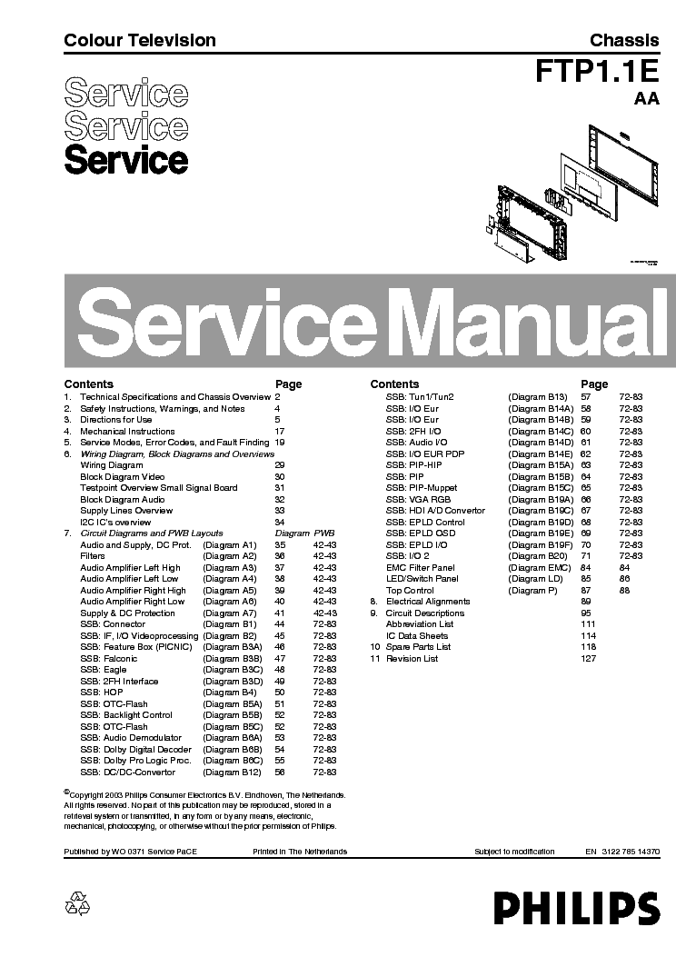 PHILIPS CHASSIS FTP1.1E-AA service manual (1st page)
