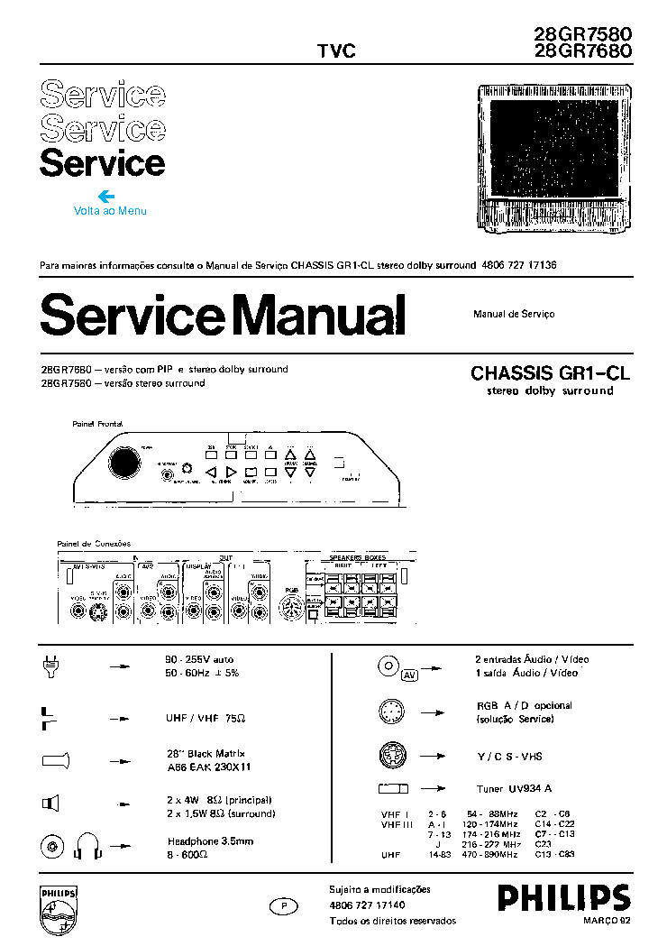 PHILIPS CHASSIS GR1-CL service manual (1st page)