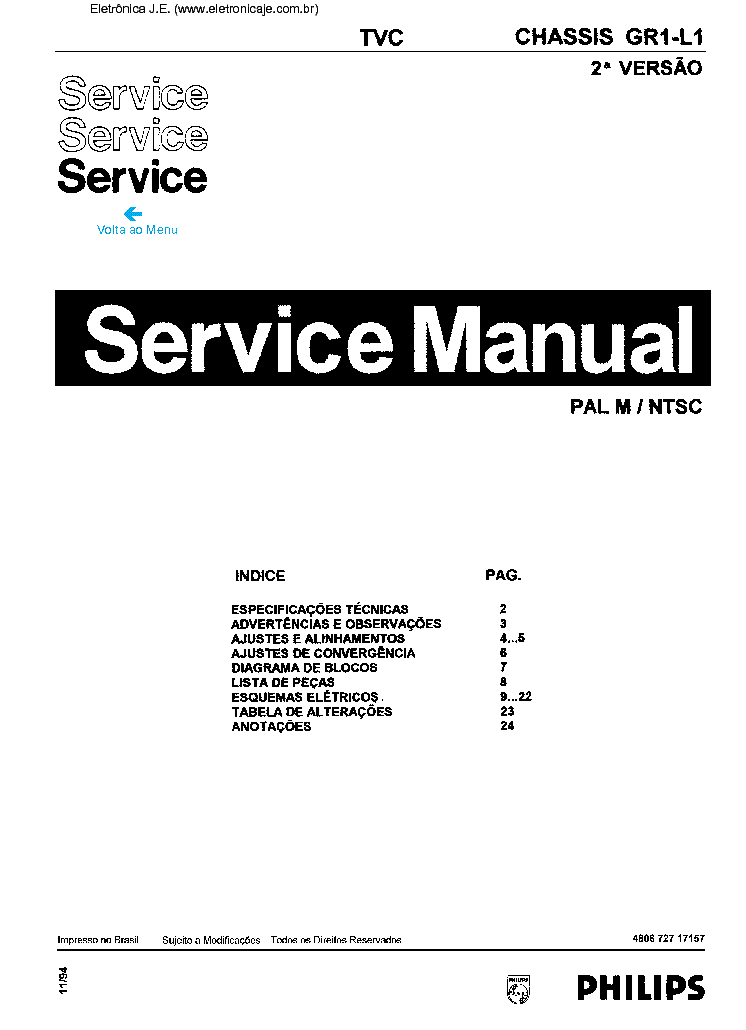 PHILIPS CHASSIS GR1 L1 VERSAO2 service manual (1st page)