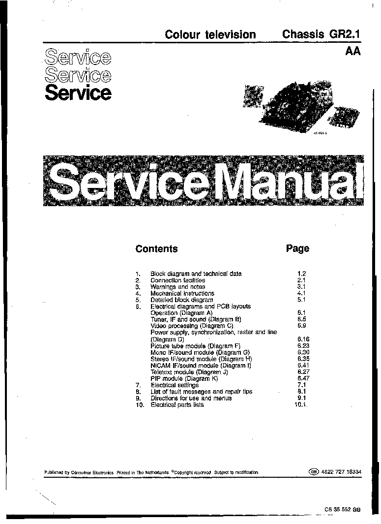 PHILIPS CHASSIS GR2.1-AA SM service manual (1st page)
