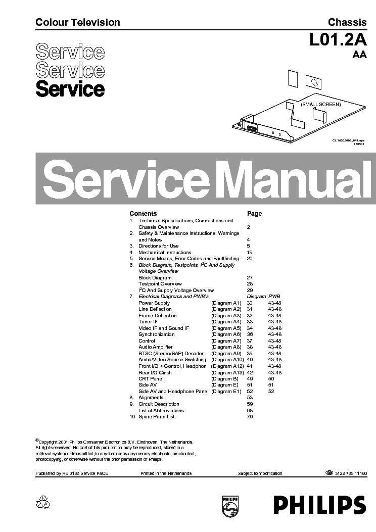PHILIPS CHASSIS L01.2A-AA service manual (1st page)