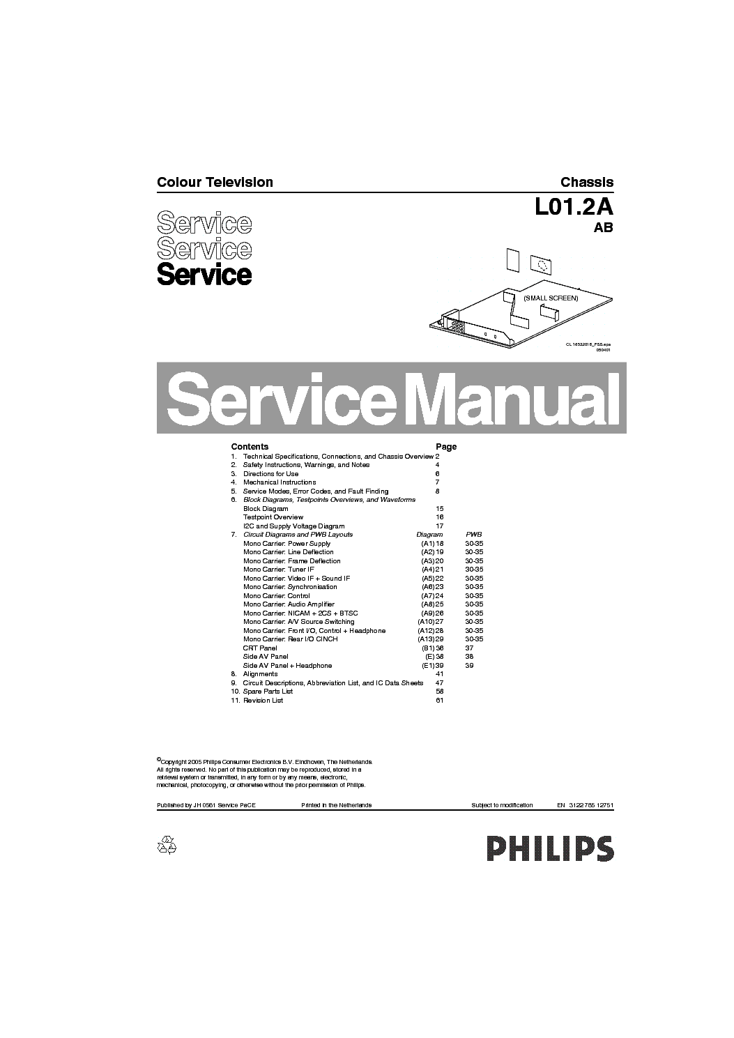 PHILIPS CHASSIS L01.2A-AB service manual (1st page)