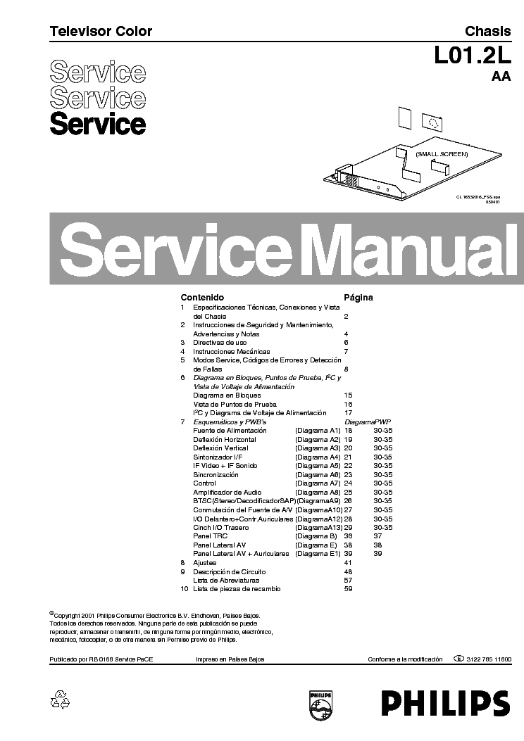 PHILIPS CHASSIS L01.2L-AA SM service manual (1st page)
