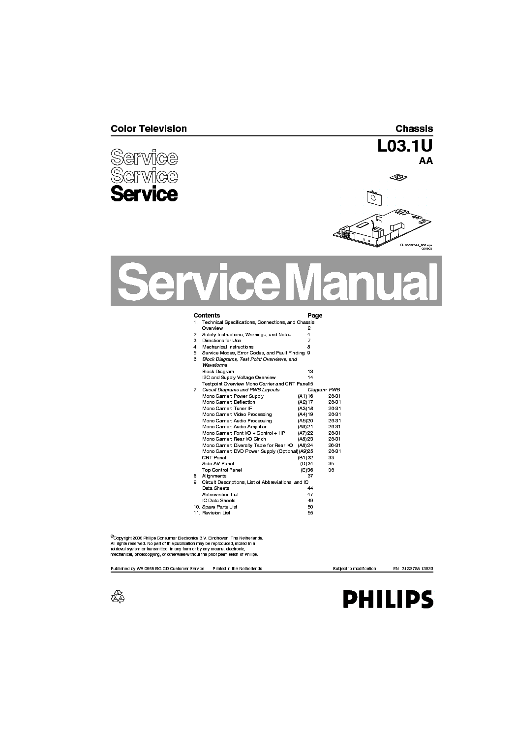 PHILIPS CHASSIS L03.1U-AA service manual (1st page)