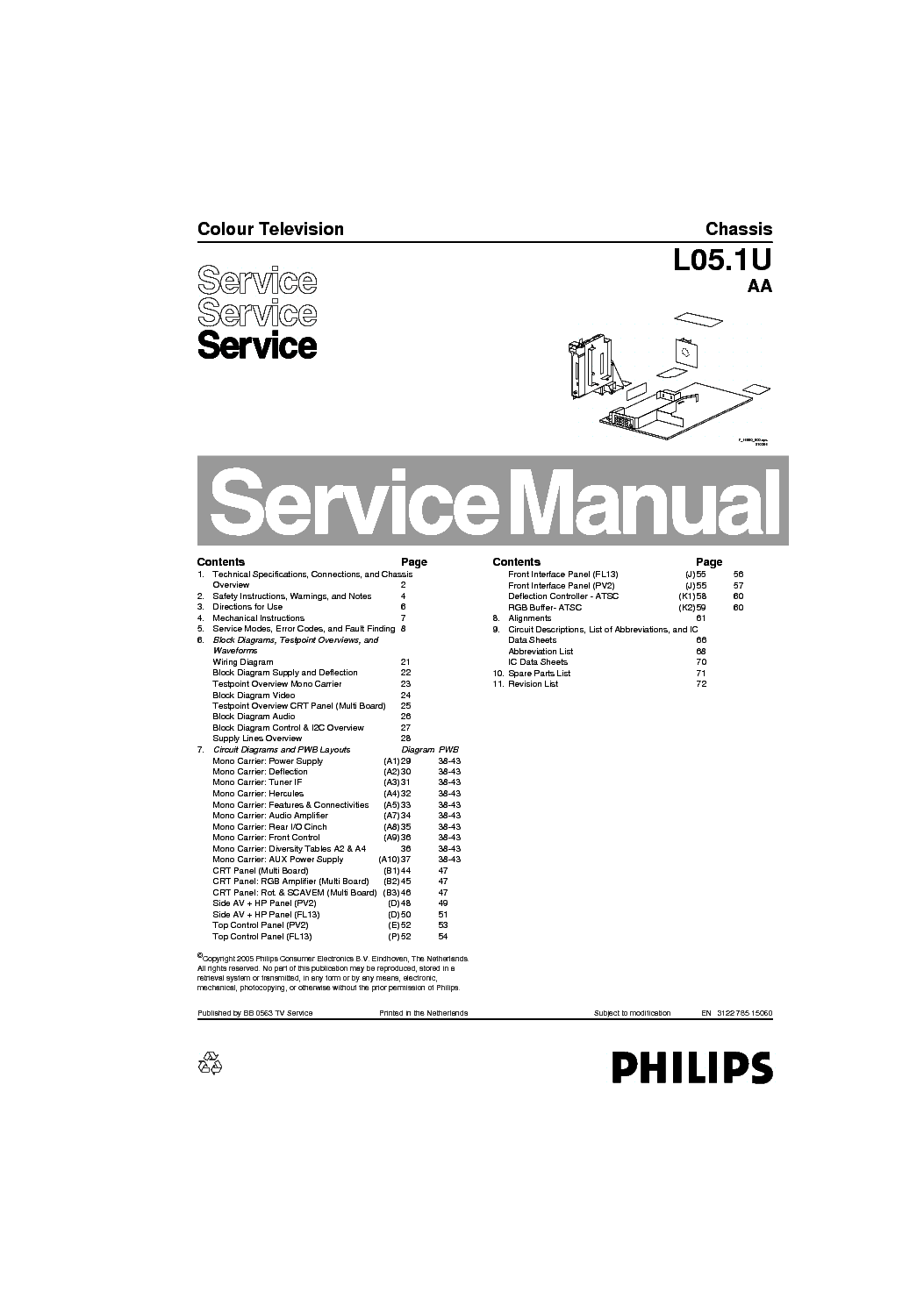 PHILIPS CHASSIS L05.1U-AA service manual (1st page)