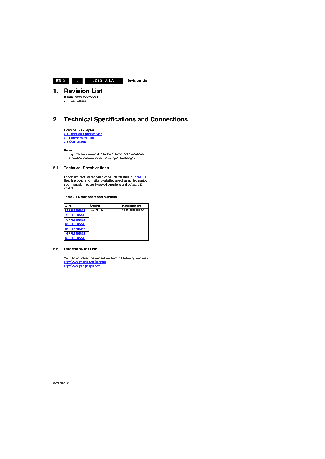 PHILIPS CHASSIS LC10.1A LA 2010-03-19 SM service manual (2nd page)
