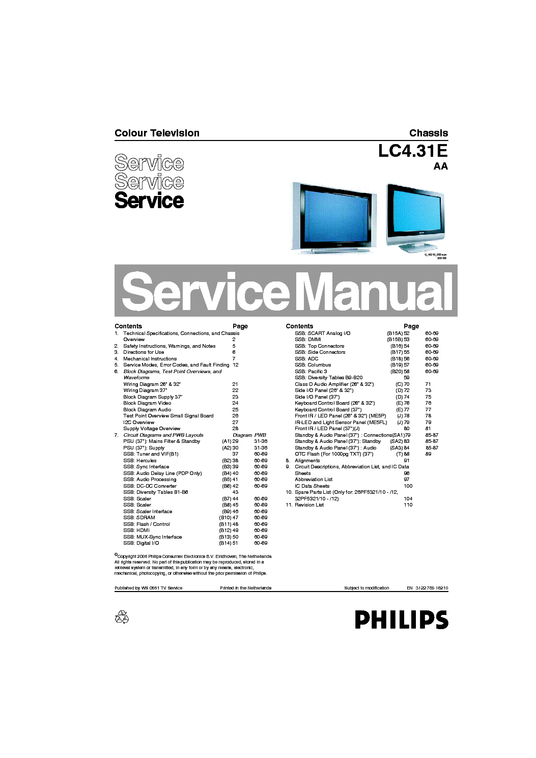 PHILIPS CHASSIS LC4.31E AA 312278516210 service manual (1st page)
