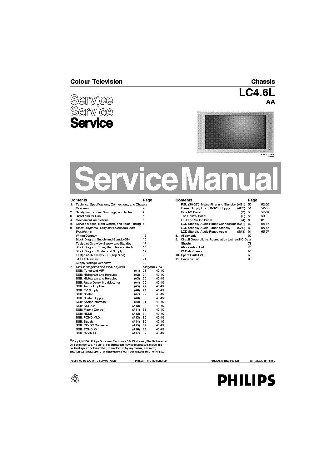 PHILIPS CHASSIS LC4.6L AA service manual (1st page)